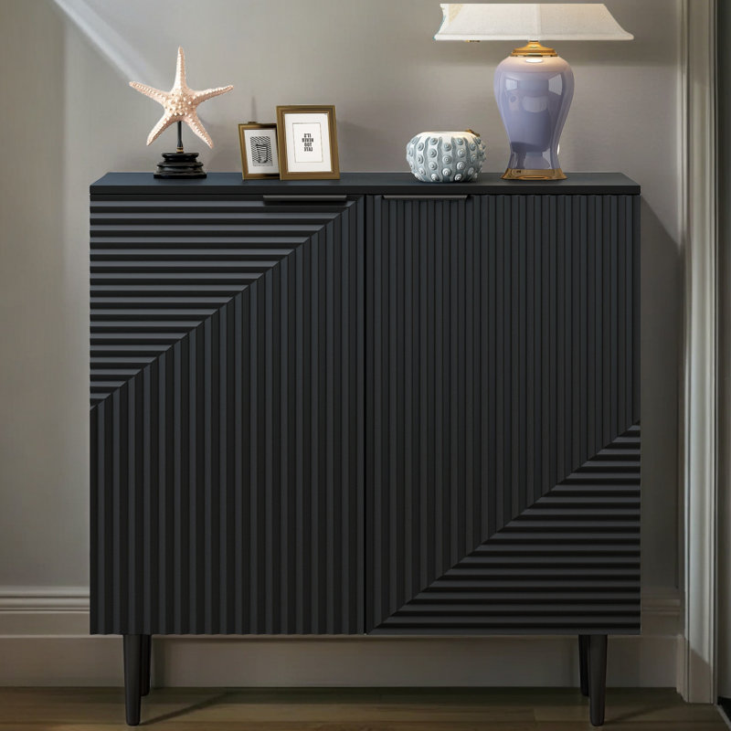 Modern Minimalist Side Cabinet With Adjustable Shelves, Black
