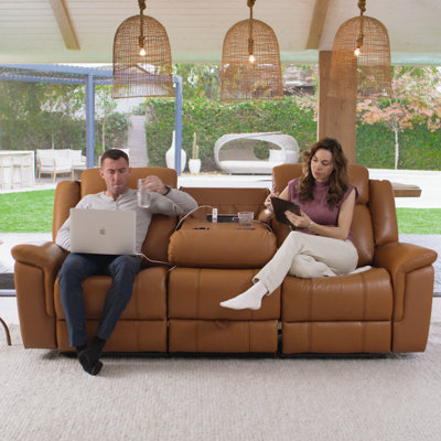 3-Seat Dual Motor zero clearence recliner Genuine Leather Power Recliner Sofa With Power Headrest And Console