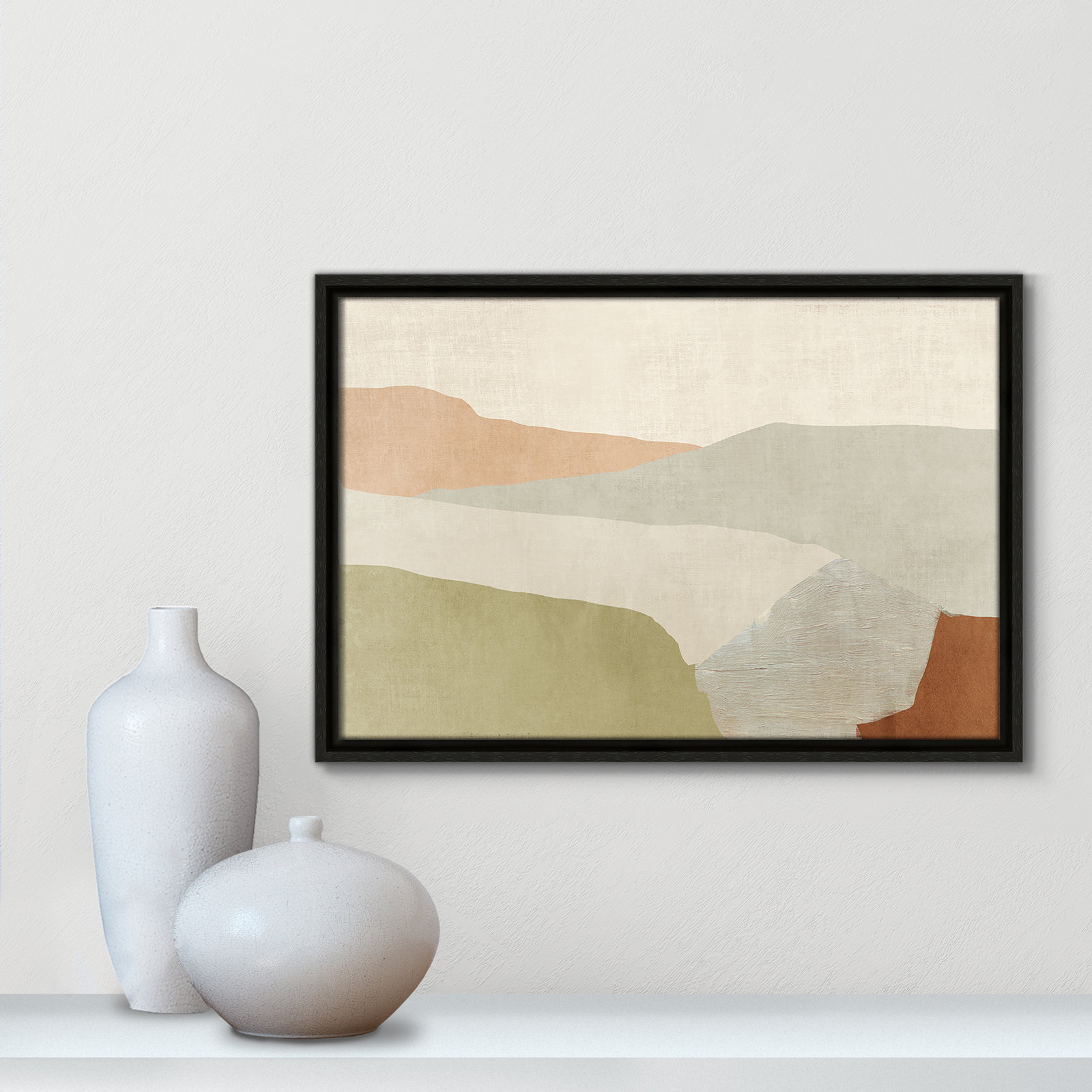 Pastel Views - Floater Frame Painting on Canvas, 13.5" H x 19.5" W, Espresso