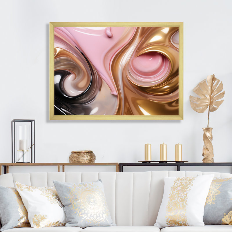 «Whimsical Lquid» rose et or Glam Art I - formes abstraites, impressions d'art mural, Cadre doré à une seule photo