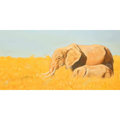 Elephant and its little one - 15.75"x31.50" Desk mat