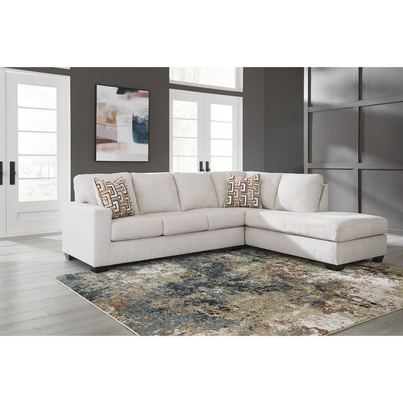 Canapé modulaire 2 pièces avec méridienne Kleban, Polyester blanc, Orienté à droite