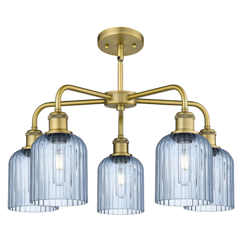 Ballston - Trig - 5 Light 23" Stem Hung Chandelier, Princess Blue, Brushed Brass