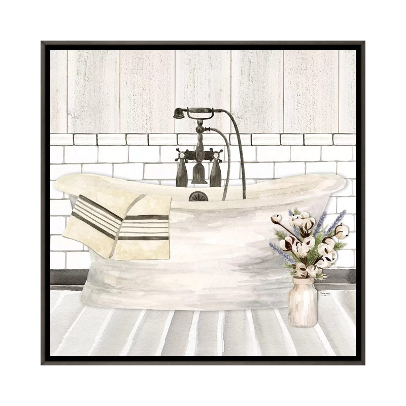 «Farmhouse Bath I Tub» par Tara Reed - reproduction d'art, Toile encadrée de bois rustique foncé, Aucun mat