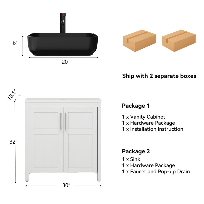 30" Free-Standing Modern Single Bathroom Vanity With Sink, White