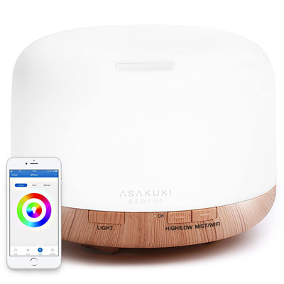 Diffuseur d'huiles essentielles et humidificateur d'aromathérapie 500 ml Wi-Fi, compatible avec Alexa et commande vocale, brume silencieuse pour la maison, le bureau et la chambre à coucher (brun clair)