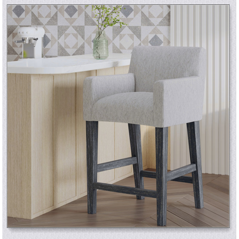 Tabouret de comptoir rembourré de 26 po / vieilli, Gris, Gris clair