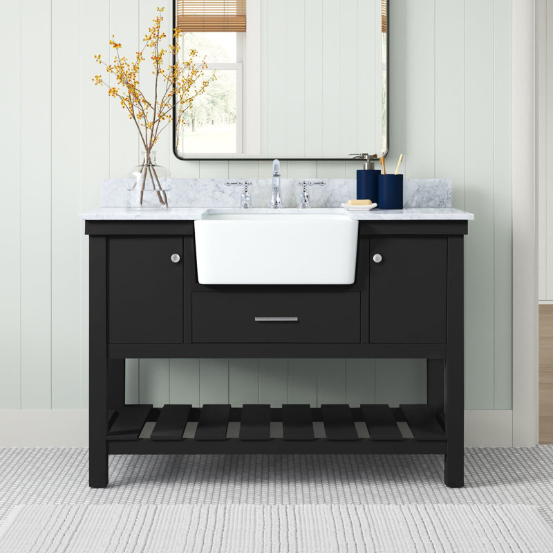 Meuble-lavabo simple 48 po avec dosseret Pelaghia, Noir, noir, noir, noir