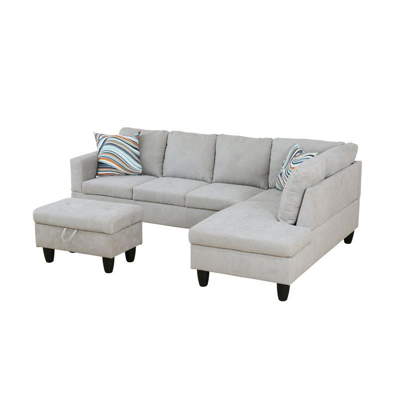 Velvet L-Shaped Sectional Right Hand Facing, Light Gray