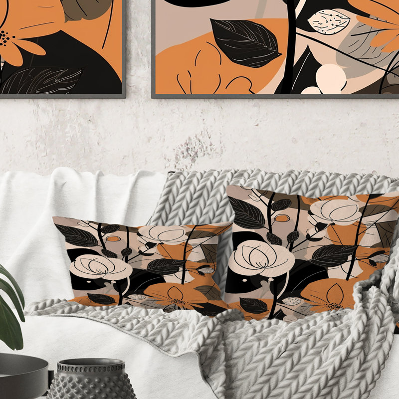 Illustration rétro de roses terracotta - Coussin décoratif à imprimé abstrait botanique