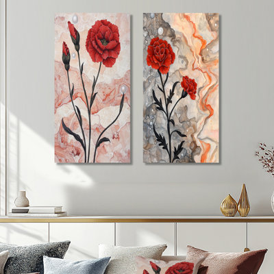 «Blooming Melody of Carnation on Geode», ensemble d'art mural en métal sur jardin - imprimé sur métal