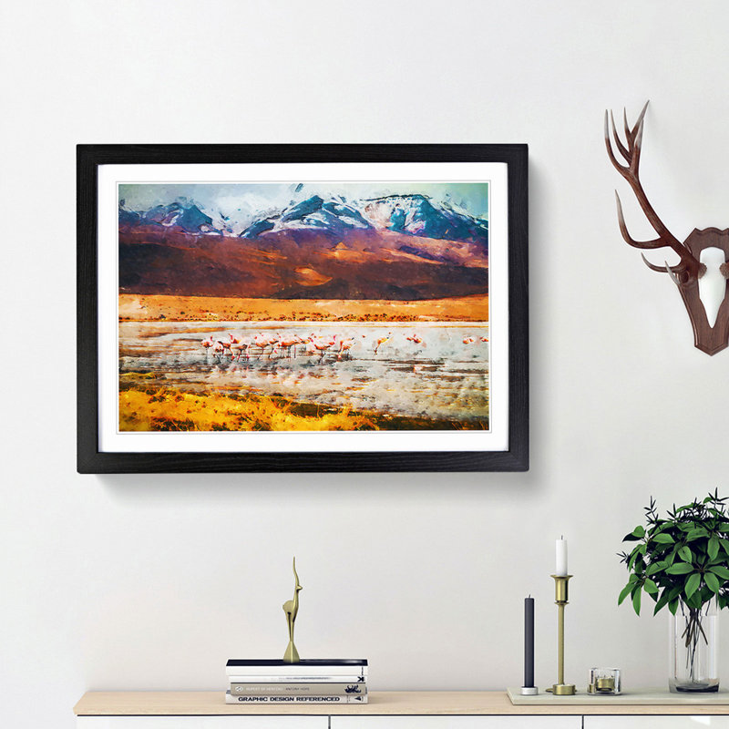 Flamingo Lake in Bolivia in Abstract - Picture Frame Graphic Art Print, 48cm H x 65cm W x 2cm D, Black Framed