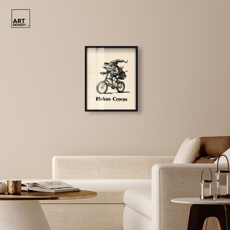 «Biking Frog Shadowbox», impression d'Halloween par Art Remedy, cadre noir, 24 x 30, H 31 po x l 25 po, Cadre noir