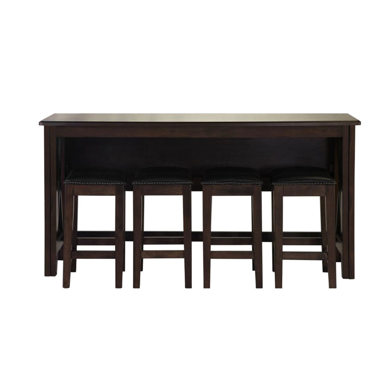 4 tables à abattants brun foncé, y compris 4 tabourets, en bois massif et pour petits espaces