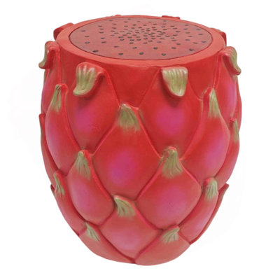 13.4" Oversized Resin Dragon Fruit Stool, Multi-Purpose Side Table & Plant Stand, Decorative Furniture For Home, Garden, Patio, Indoor & Outdoor Use