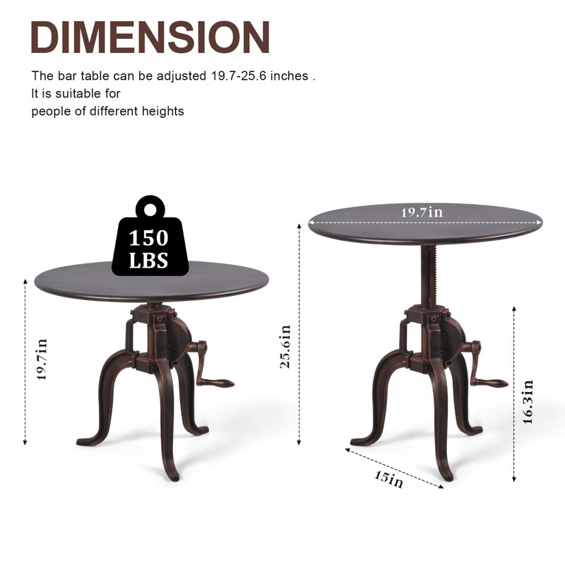 Table de bout en fer antique avec manivelle industrielle, Cuivre