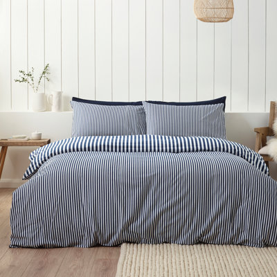 Brushed Stripe Cotton Reversible Duvet Cover Set