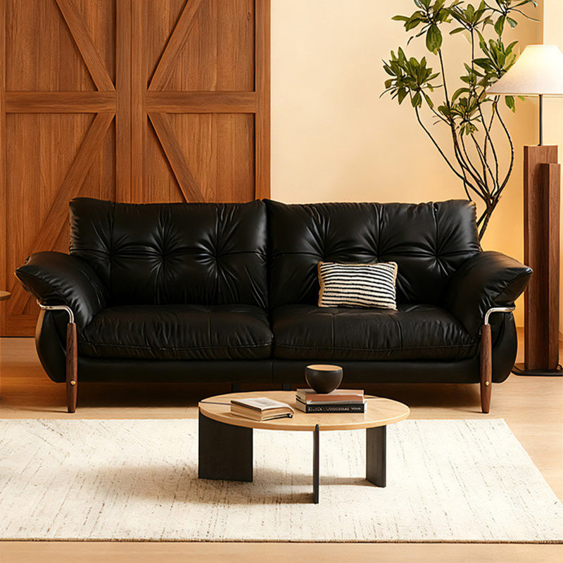 Canapé modulaire noir en similicuir, Noir, H 32,68 po x l 94,49 po x P 39,37 po