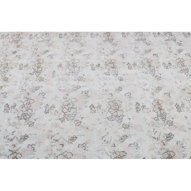 Tapis turc Oushak fabriqué à la main en beige avec motifs floraux pour le salon