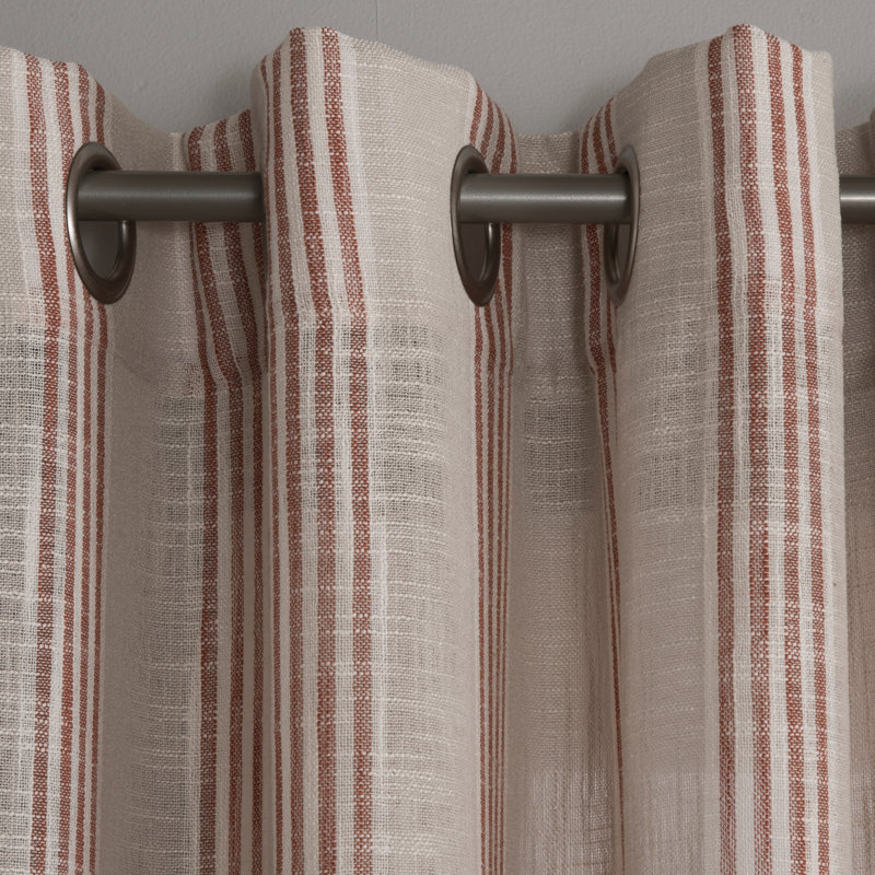 Bazille 100% Polyester Light-Filtering Woven Spaced Striped Curtain Panel with Grommet Top, 50'' W x 63'' L, Amber