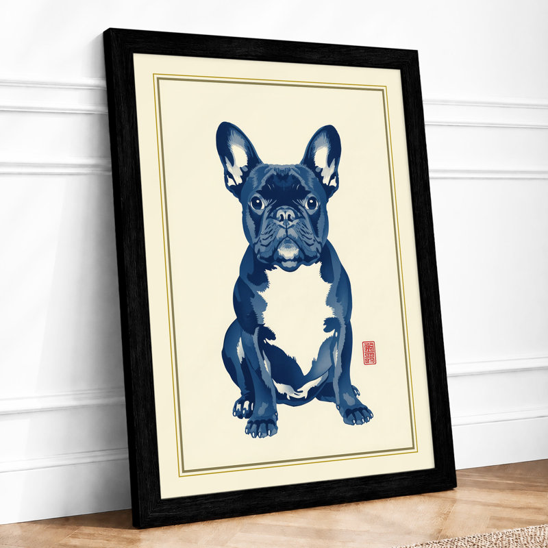 Symmetrical Bulldog Japandi - Framed Print, A4 - 29.7 x 21.0 cm, Black