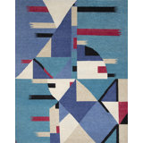Nouvel Wool Geometric Area Rug in Cobalt/Ivory/Ebony/Rose