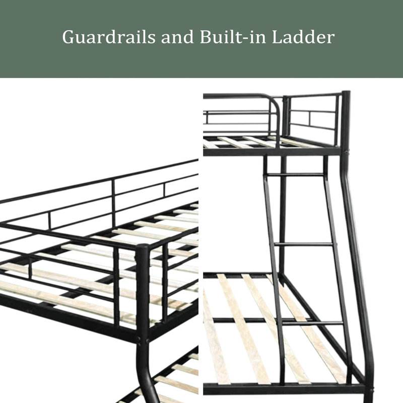 Metal Twin Over Full Bunk Bed/ Heavy-Duty Sturdy Metal/ Noise Reduced/ Squeak Free/ Wooden Slat/ No Box Spring Needed