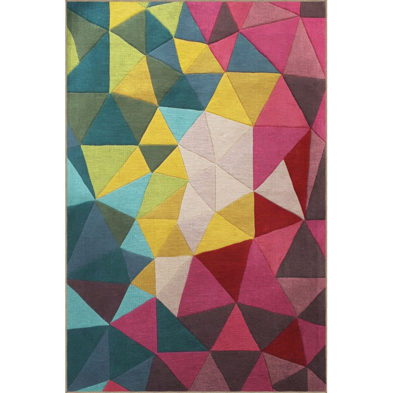 Tapis multicolore à motif géométrique triangulaire à motif géométrique et lavable à la machine