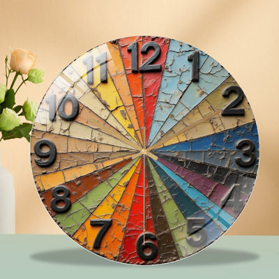 Vintage Colorful Wall Clock with Unique Design Art - 12'' Modern Glass Wall Clock