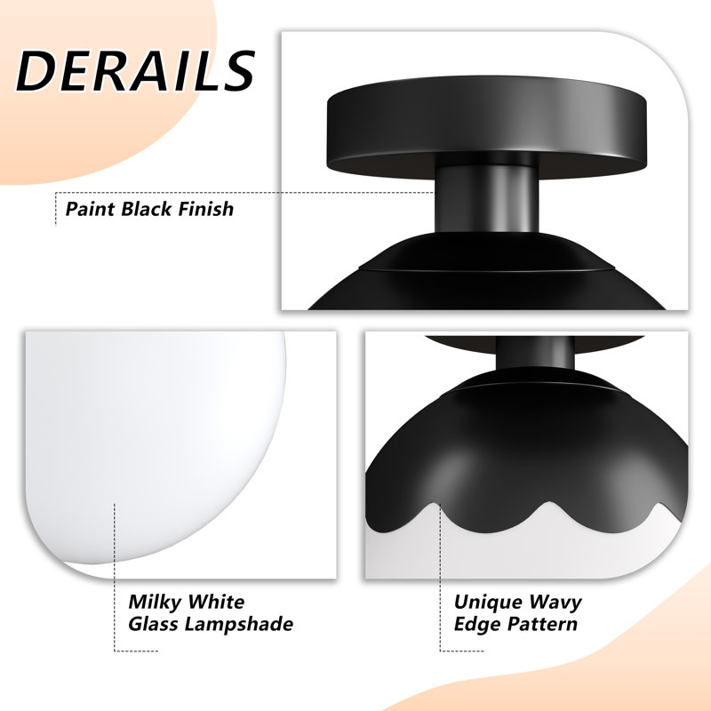 7.87" W 1-Light Globe Semi Flush Mount, Matte Black