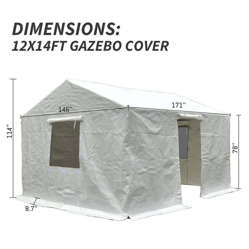 Housse pour abri de jardin extérieur 12 pi x 14 pi avec parois latérales et fenêtres en filet Josiah