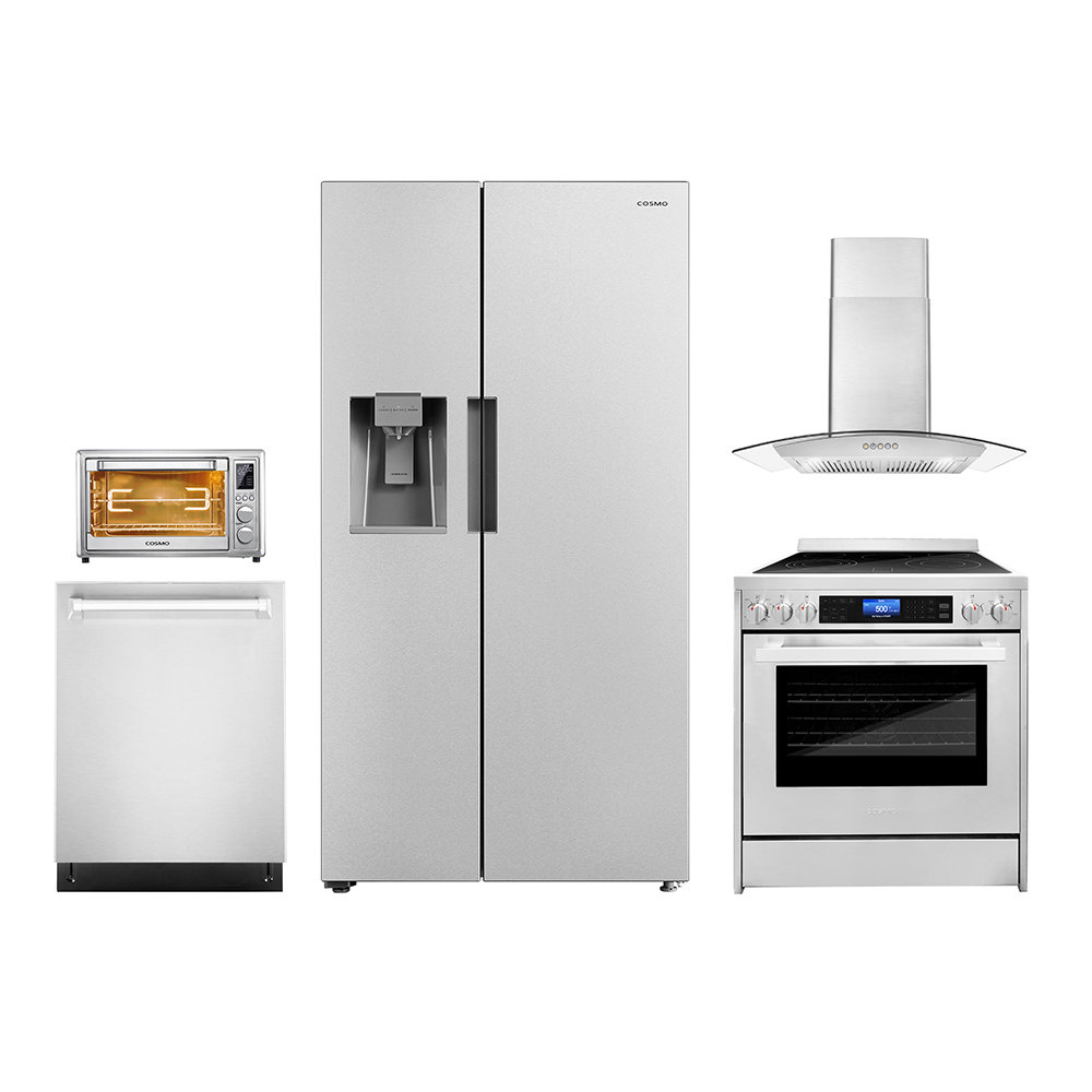 5 Piece Kitchen Package with French Door Refrigerator & 30 Freestanding Electric Cooktop & Wall Oven Cosmo COS-5PKG-230