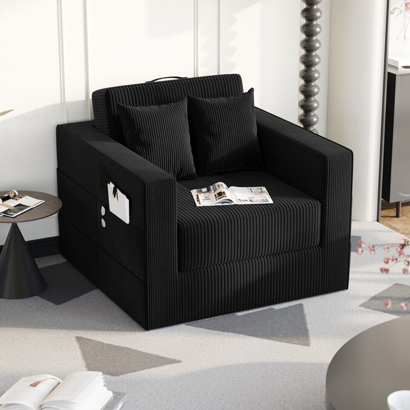 Boneless Convertible Sleeper Sofa, No Assembly, For Apartment, Living Room, Black, 33.46" H x 44.88" W x 40.16" D