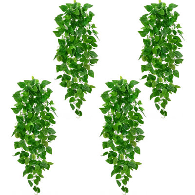 4 piece Set of 9 branch Artificial Hanging Pothos, a Versatile Choice for Indoor and Outdoor Decor(No Baskets)