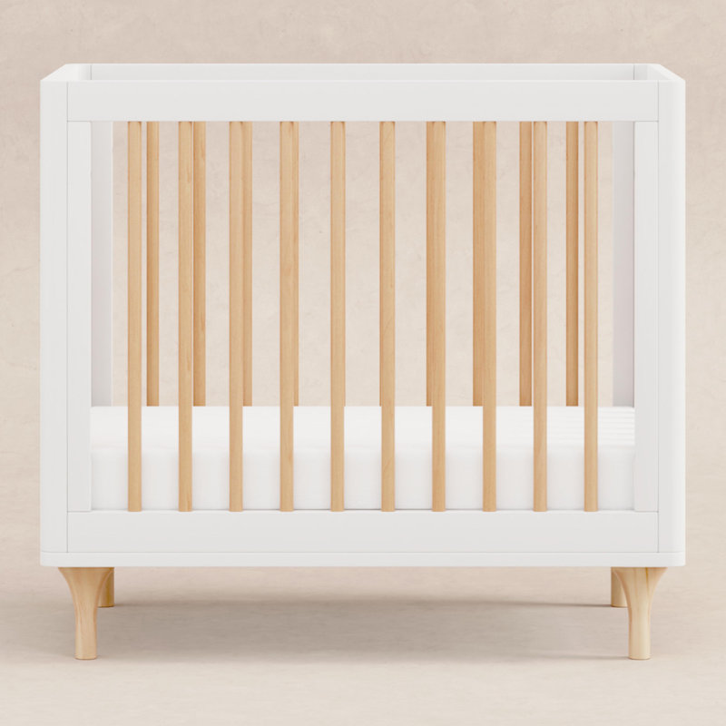 White and Natural Pine 4-in-1 Convertible Mini Crib