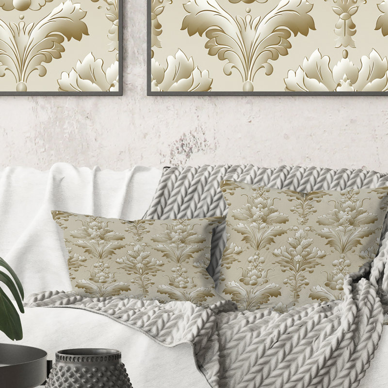 Coussin Beige crème classique à motif damassé I - Modern, H 16 po x l 16 po