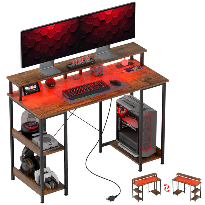 Niyaz Office Desk with Monitor Stand,wood, Brown