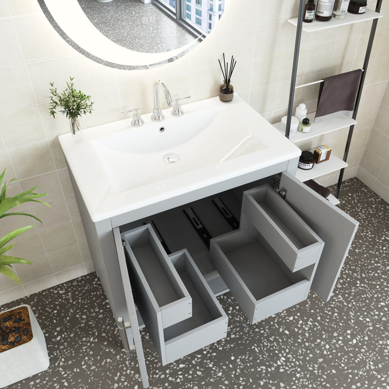 Ensemble de meuble-lavabo simple 30 po avec plateau en céramique Jonnathon, Gris