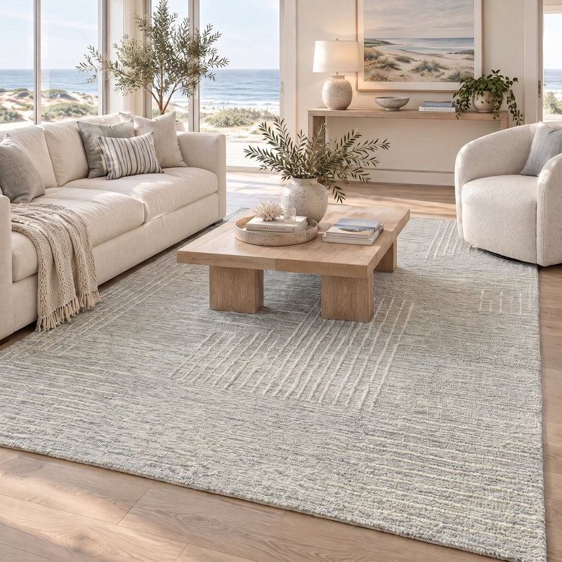 Tapis d'intérieur décontracté en laine naturelle fait à la main, Rectangle de 10 pi x 14 pi