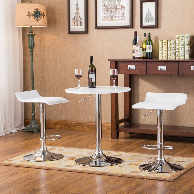 Adjustable Height Wood And Metal Bar Table And 2 Air Lift Adjustable Swivel Stools Set