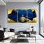 Abstract Ocean Reflections Gold Blue Pattern Set of 3 Canvas Wall Art Prints-473313087