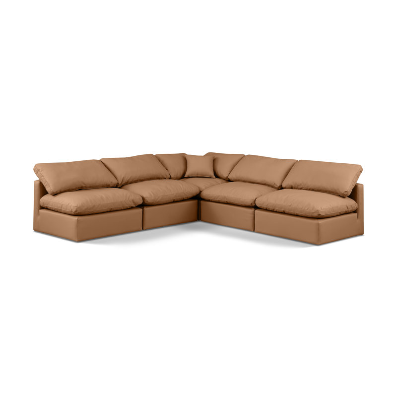 Hinami Upholstered L-Shaped Sectional Reversible, Cognac Vegan Leather