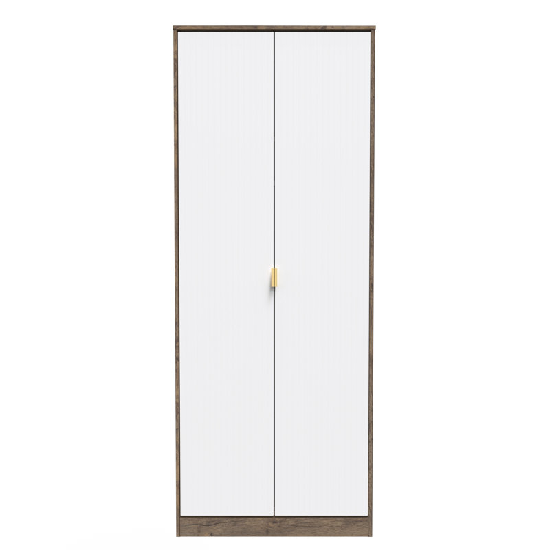 Fully Assembled 2 Door Wardrobe, 197cm H x 111cm W x 53cm D, Vintage Oak