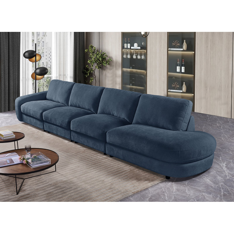 Canapé modulaire 4 pièces à accoudoirs droits avec accoudoirs inclinés à gauche (l 177,5 po), Chenille bleu éclipse