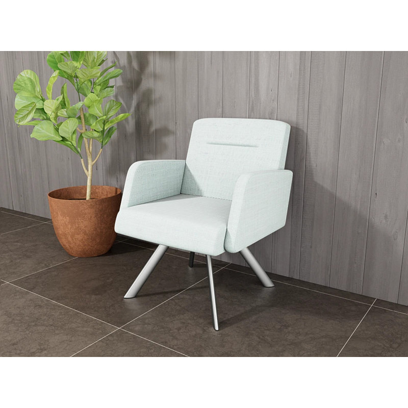 Chaise d'invité pivotante en acier Willow, Argent argent, Chambray écume de mer
