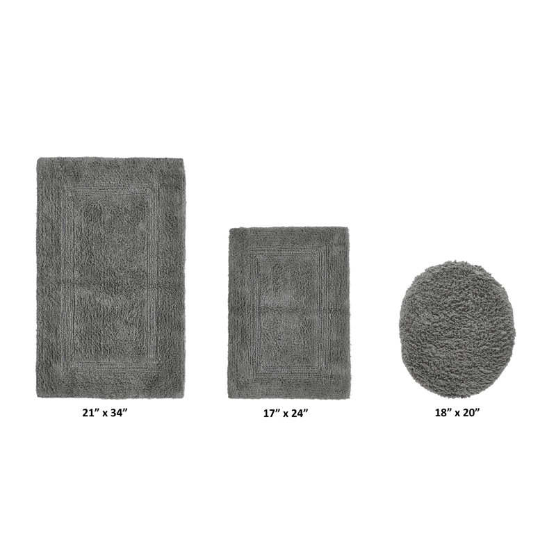 Annerose Premium 100% Cotton 3 Piece Bath Rug Sets, Machine Washable, Super Absorbent & Tufted Weave Reversible Bath Mat for Bathroom, Shower, and Tub, Oeko-Tex Certified Bathroom Rugs