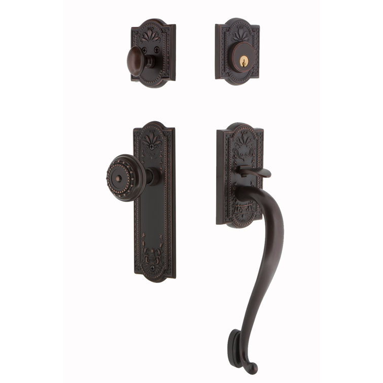 Nostalgic Warehouse Meadows Plate S Grip Handleset with Single Cylinder Deadbolt and Meadows Knob