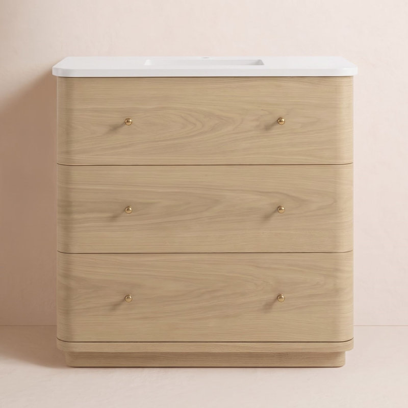 Saffi Ridge 36" Single Bathroom Vanity in Aura Oak with Engineered Marble Top