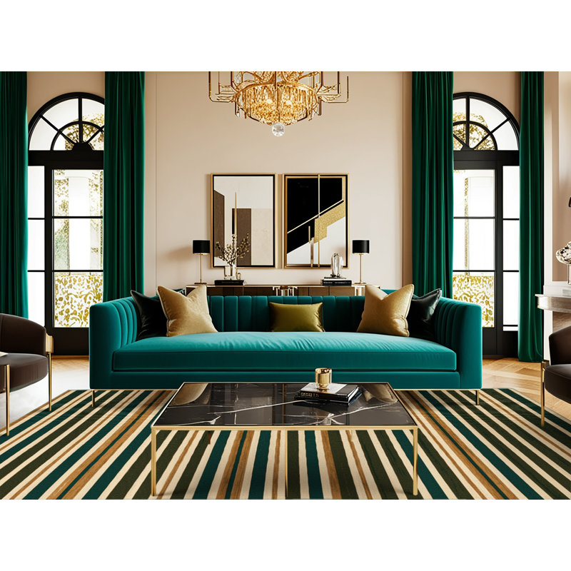  Tapis lavable rayé vert crème Hunter, Tapis de couloir 2 pi x 4 pi