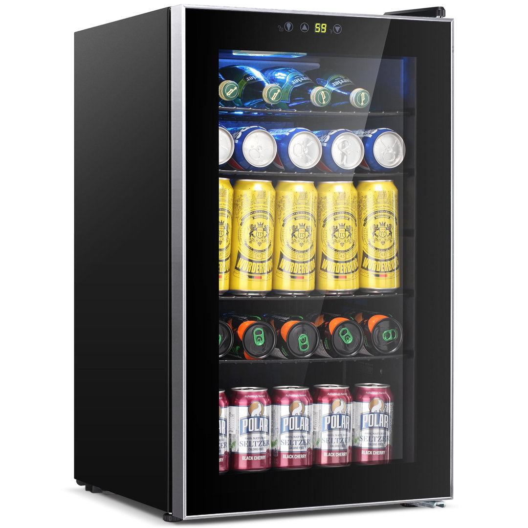 2.4 Cu. ft Mini Beverage Cooler 85 Cans Mini Refrigerator with Glass Door and Temperature Memory , for Soda Beer or Wine COWSAR